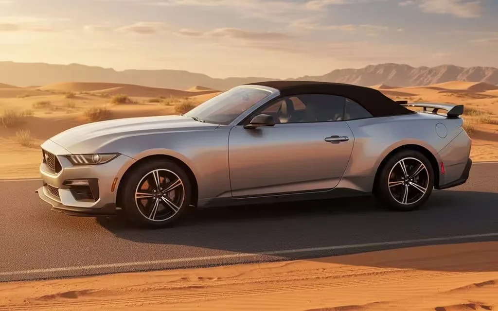 Ford Mustang 2024 Grey side profile – rental in Dubai