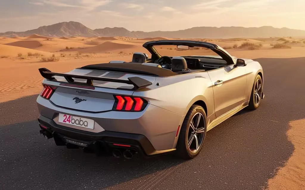 Ford Mustang 2024 Grey rear view showing taillights – rental in Dubai