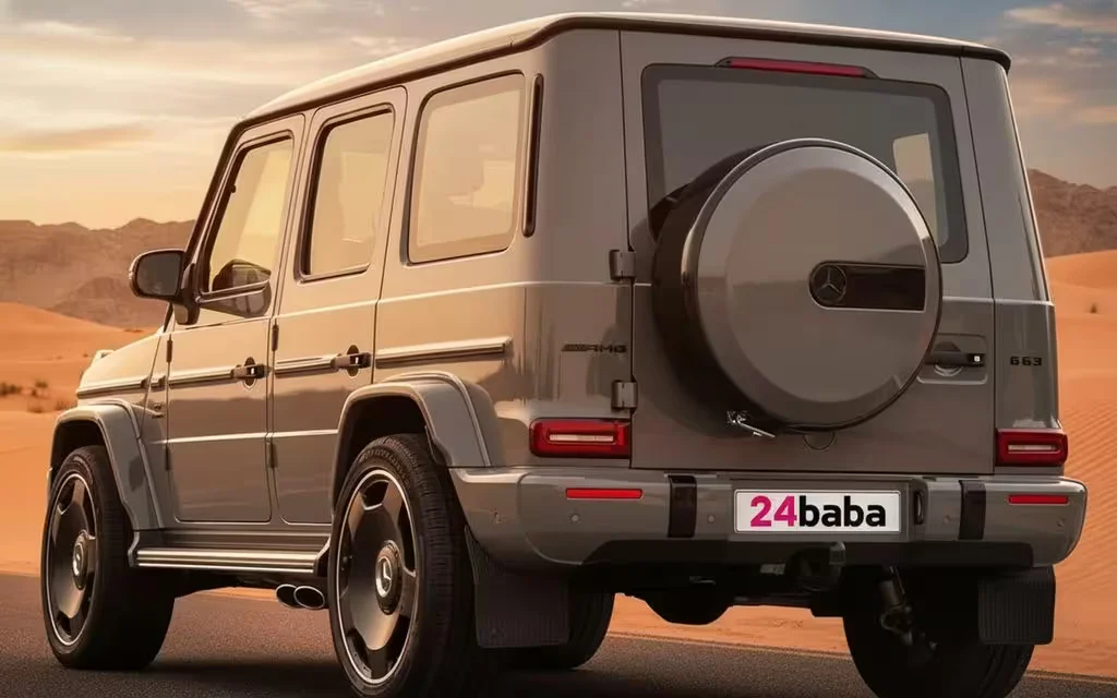 Mercedes G63 2023 Grey rear view showing taillights – rental in Dubai
