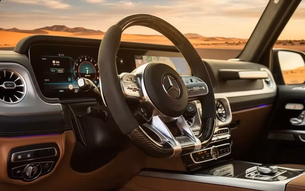 Mercedes G63 2023 interior view showing trim – rental in Dubai