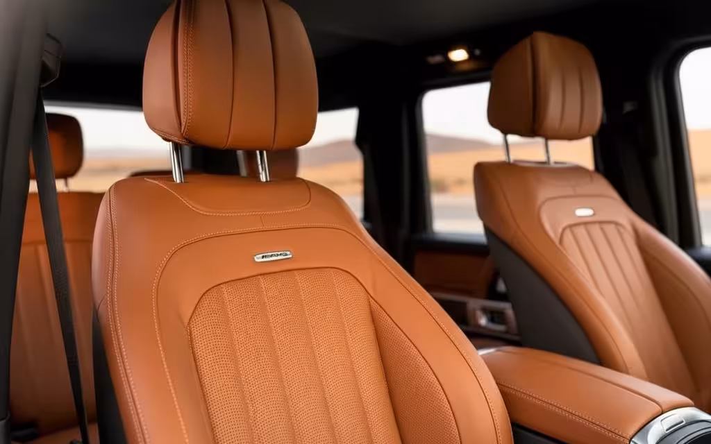 Mercedes G63 2023 leather seats and cabin – rental in Dubai