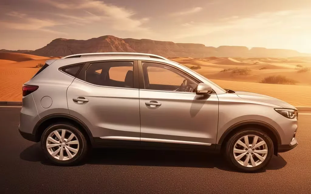 Mg Zs 2024 Silver side profile – rental in Dubai