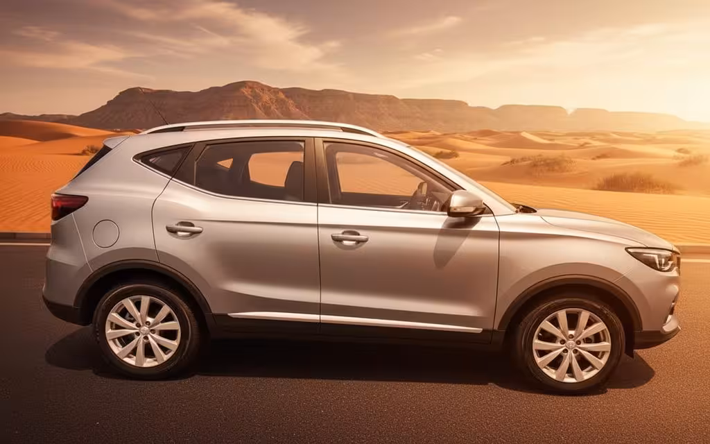 Mg Zs 2024 Silver side profile – rental in Dubai