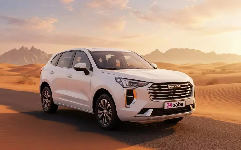 Haval Jolion 2024 White front view with headlights – rental in Dubai