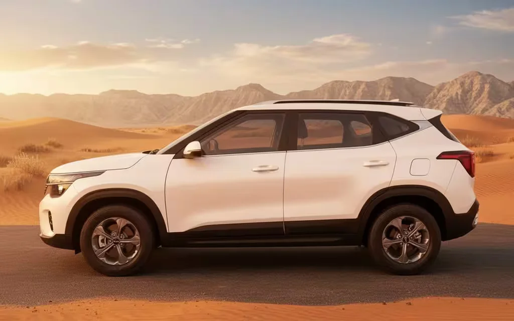 Kia Seltos 2024 White side profile – rental in Dubai