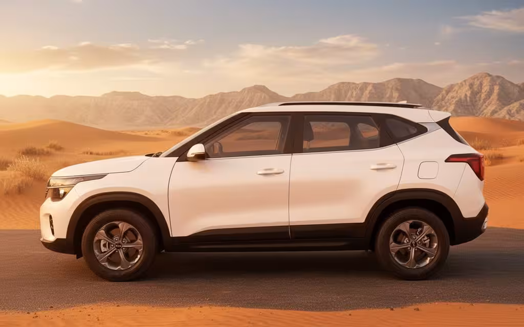 Kia Seltos 2024 White side profile – rental in Dubai