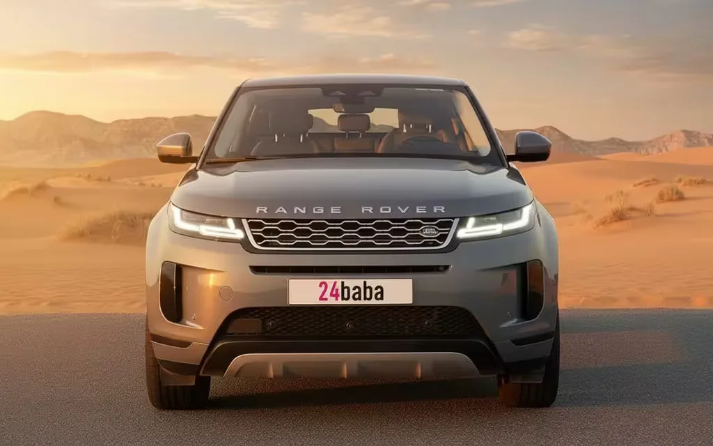LandRover RangeRoverEvoque 2021 Grey front view with headlights – rental in Dubai