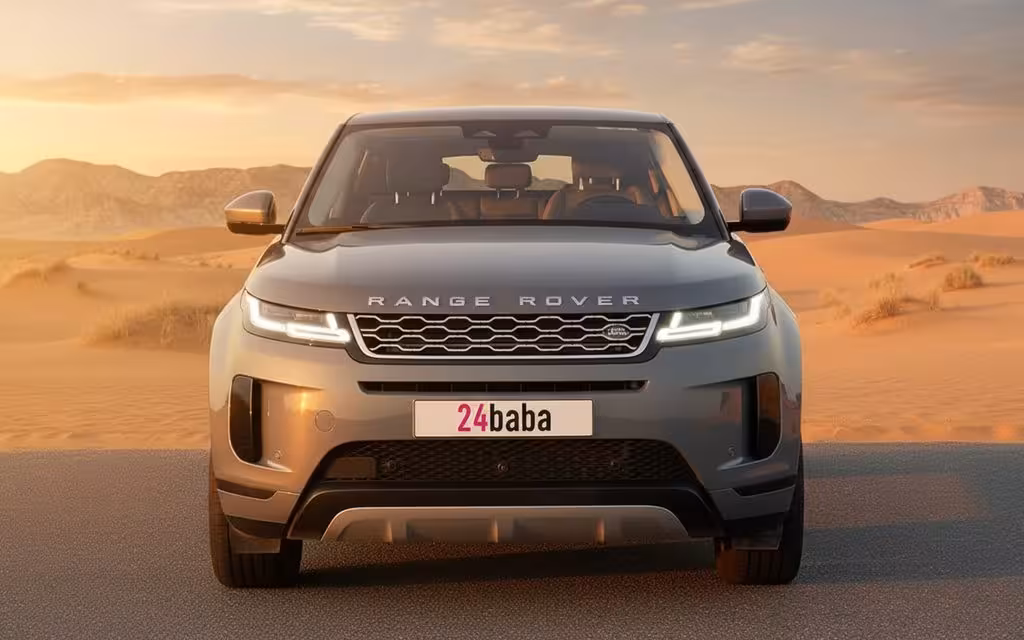 LandRover RangeRoverEvoque 2021 Grey front view with headlights – rental in Dubai