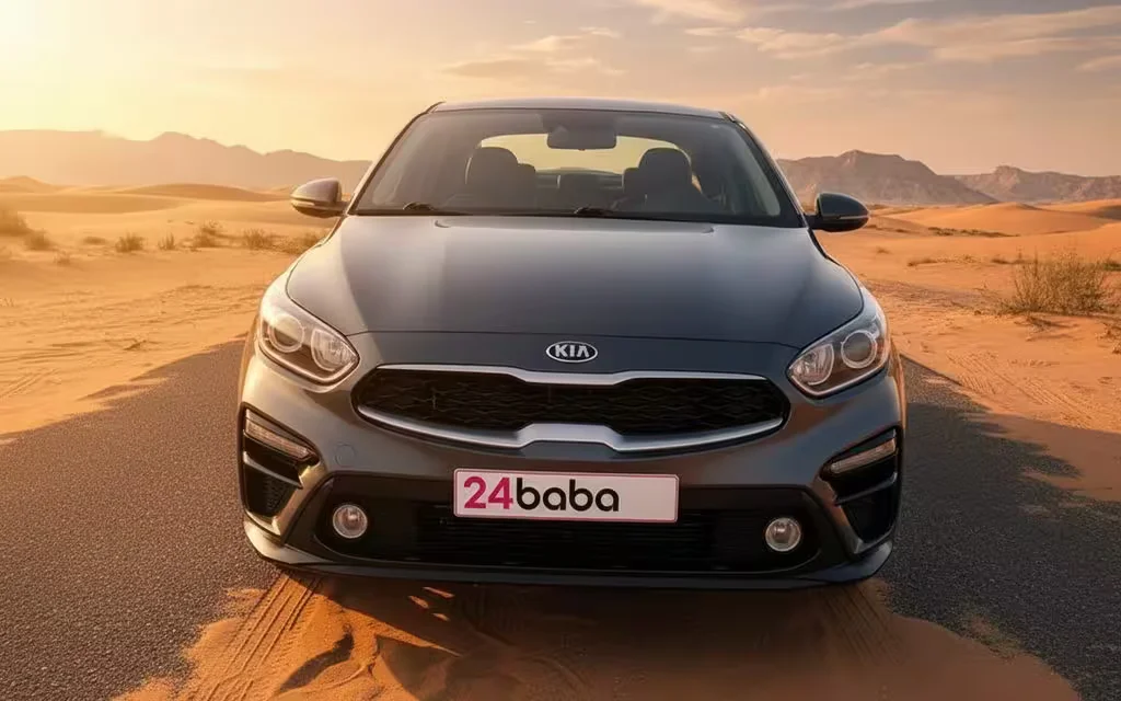 Kia Forte 2025 Grey front view with headlights – rental in Dubai