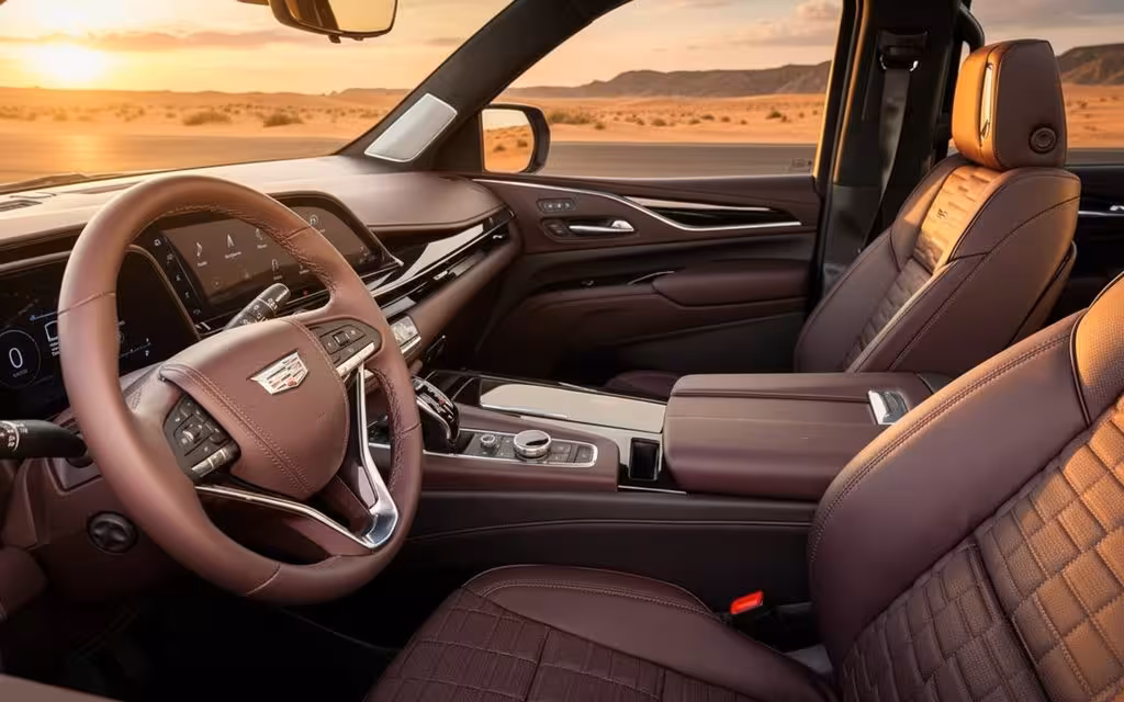 Cadillac Escalade 2021 interior view showing trim – rental in Dubai