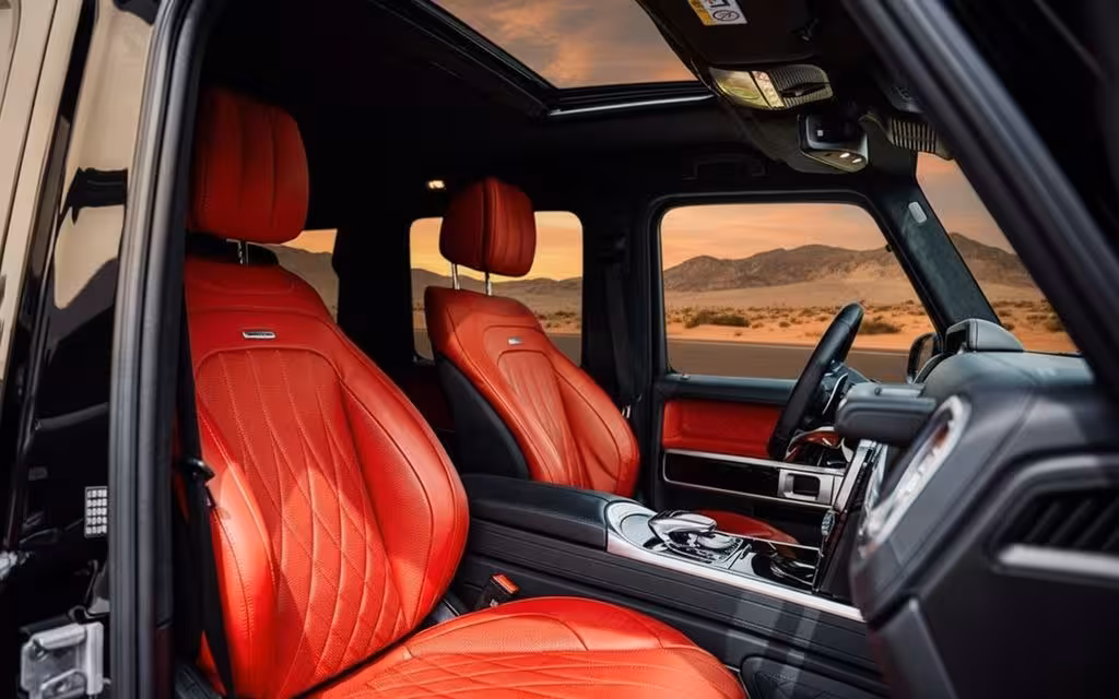 Mercedes G63 2023 interior view showing trim – rental in Dubai
