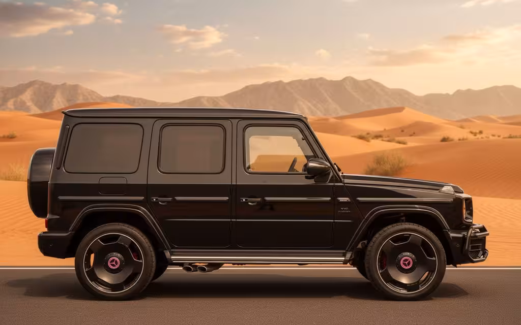 Mercedes G63 2023 Black side profile – rental in Dubai