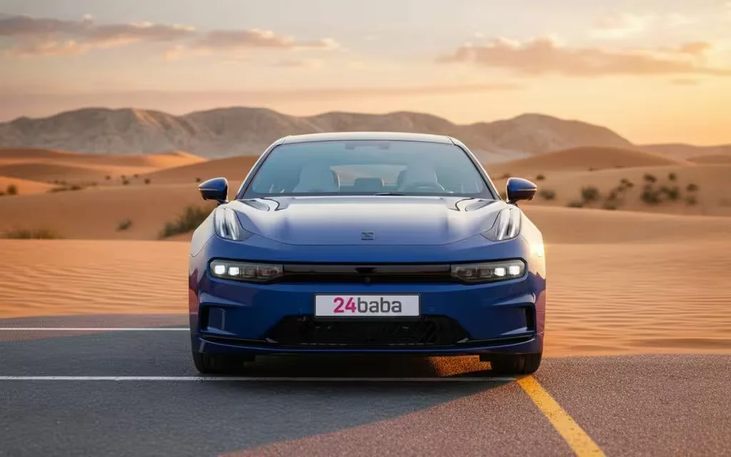 Zeekr 001 2024 Blue front view with headlights – rental in Dubai