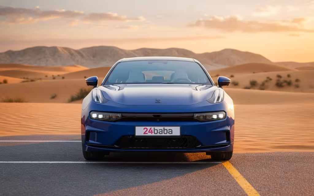 Zeekr 001 2024 Blue front view with headlights – rental in Dubai