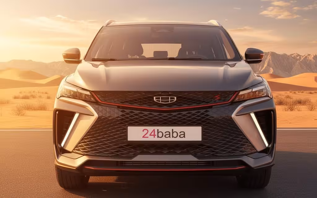 Geely Coolray 2025 Grey front view with headlights – rental in Dubai