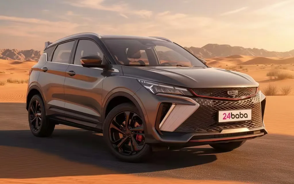 Geely Coolray 2025 Grey front view with headlights – rental in Dubai