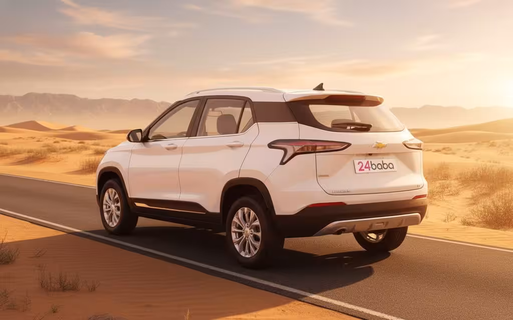 Chevrolet Groove 2025 White rear view showing taillights – rental in Dubai