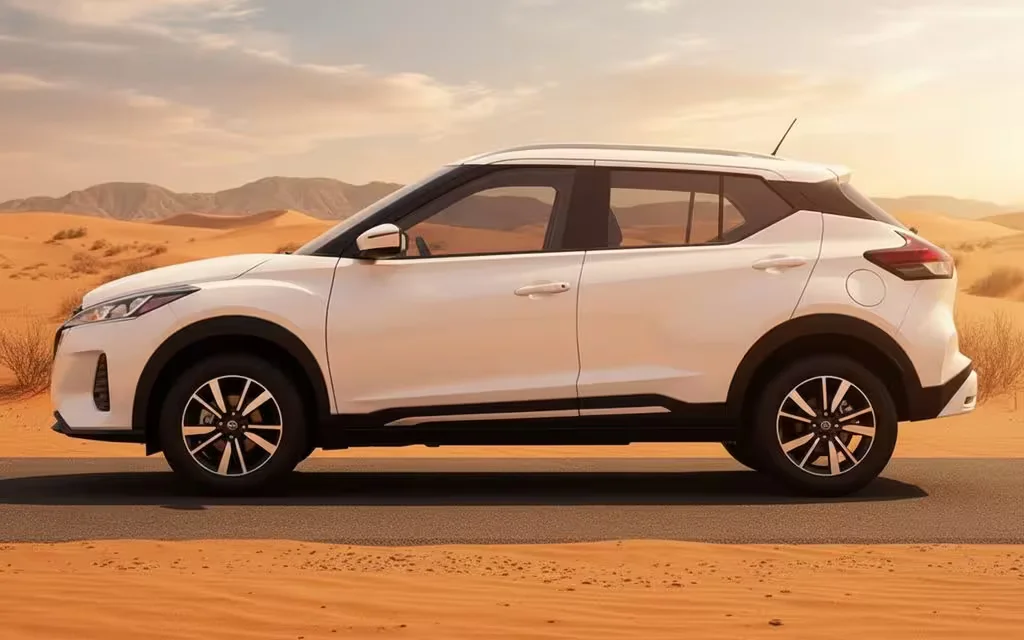 Nissan Kicks 2021 White side profile – rental in Dubai