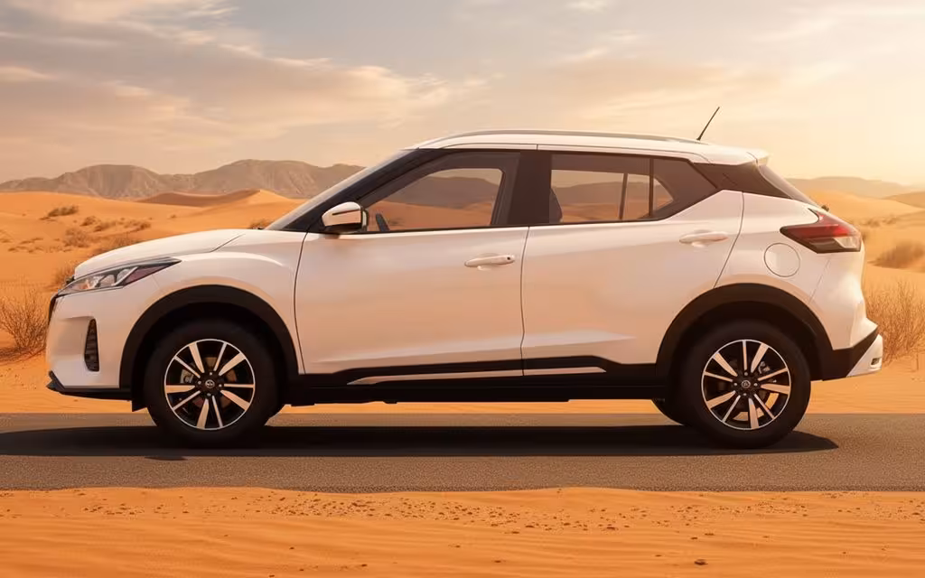 Nissan Kicks 2021 White side profile – rental in Dubai