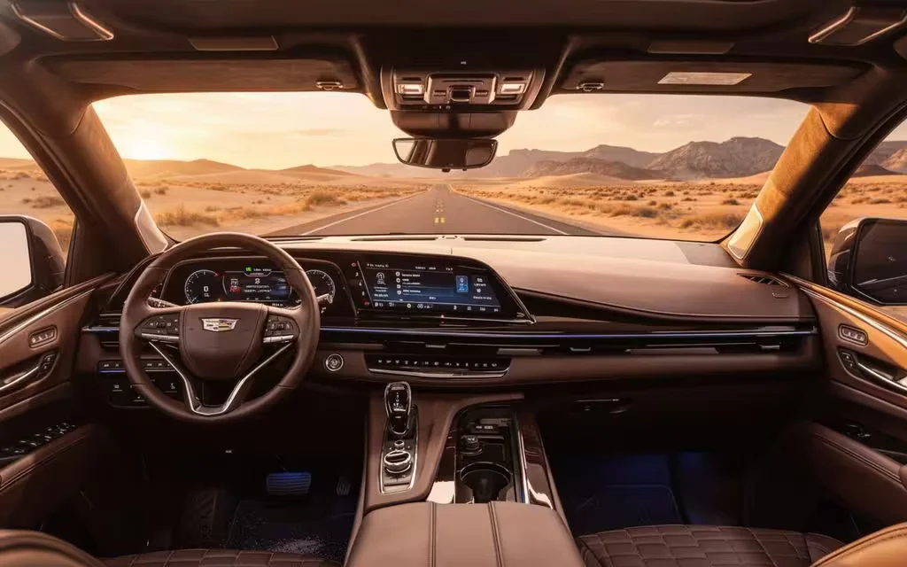 Cadillac Escalade 2024 dashboard and infotainment – rental in Dubai