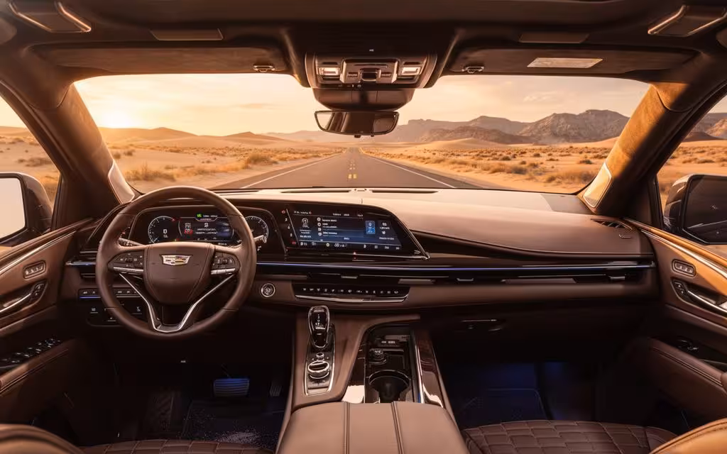 Cadillac Escalade 2024 dashboard and infotainment – rental in Dubai