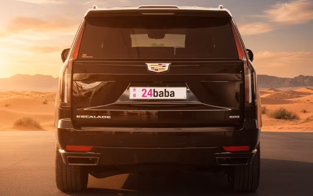 Cadillac Escalade 2024 Black rear view showing taillights – rental in Dubai