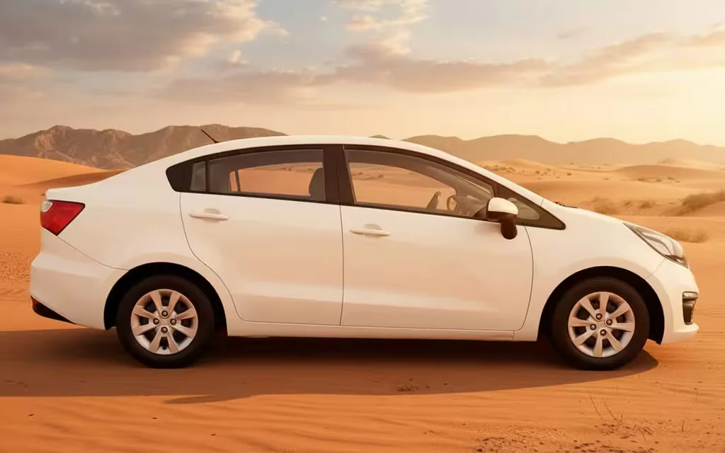 Kia Rio 2025 White side profile – rental in Dubai