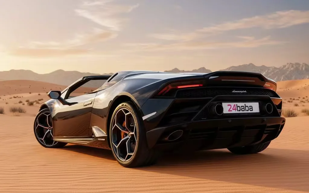 Lamborghini Huracan 2025 Black rear view showing taillights – rental in Dubai