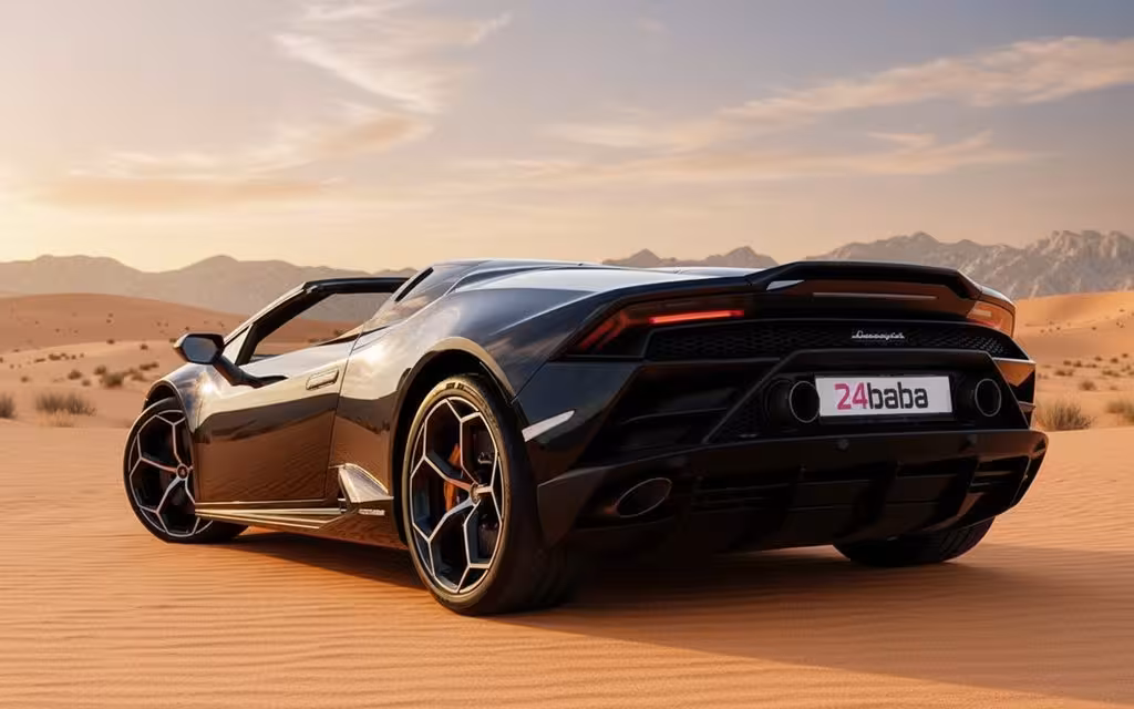 Lamborghini Huracan 2025 Black rear view showing taillights – rental in Dubai