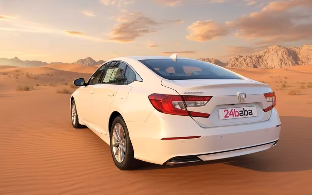 Honda Accord 2022 White rear view showing taillights – rental in Dubai