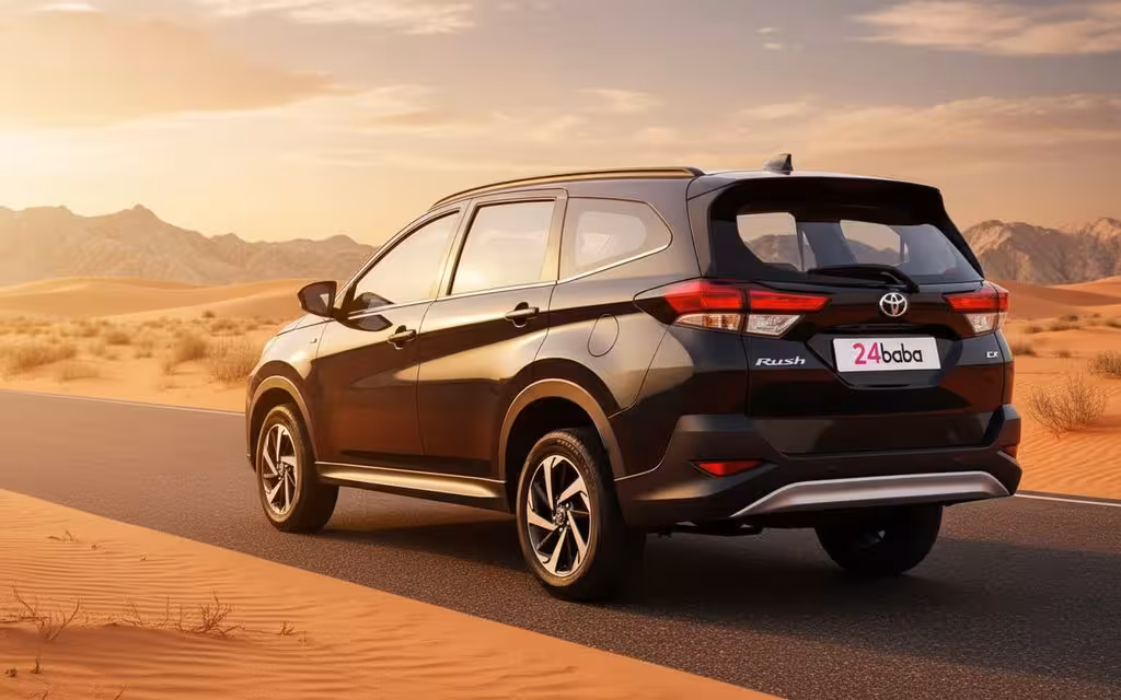 Toyota Rush 2024 Black rear view showing taillights – rental in Dubai