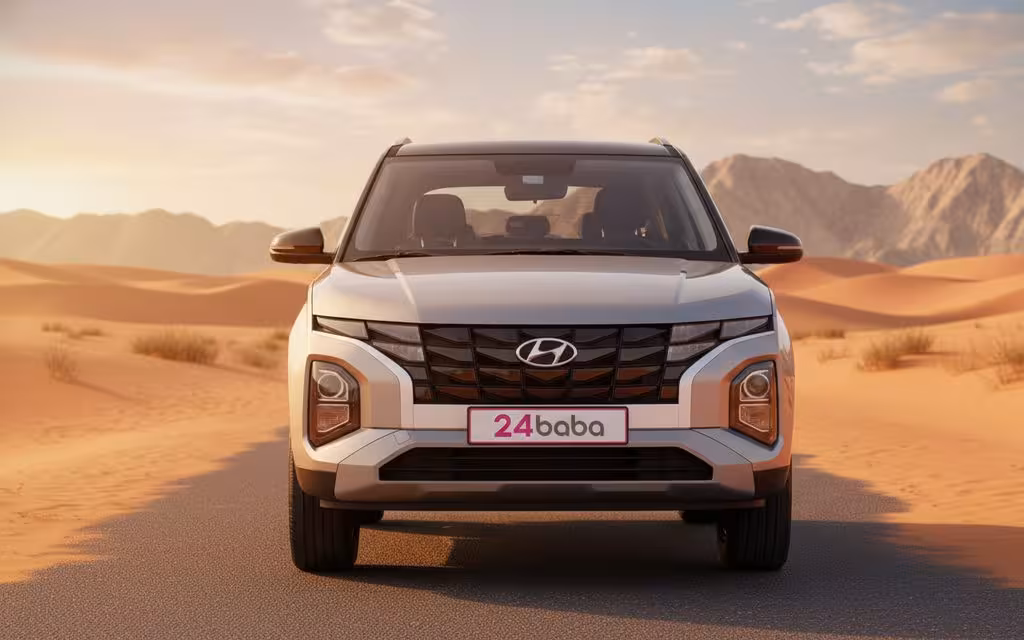 Hyundai Creta 2025 Silver front view with headlights – rental in Dubai