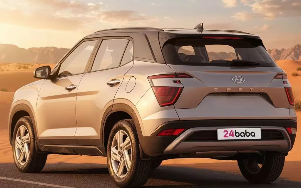 Hyundai Creta 2025 Silver rear view showing taillights – rental in Dubai