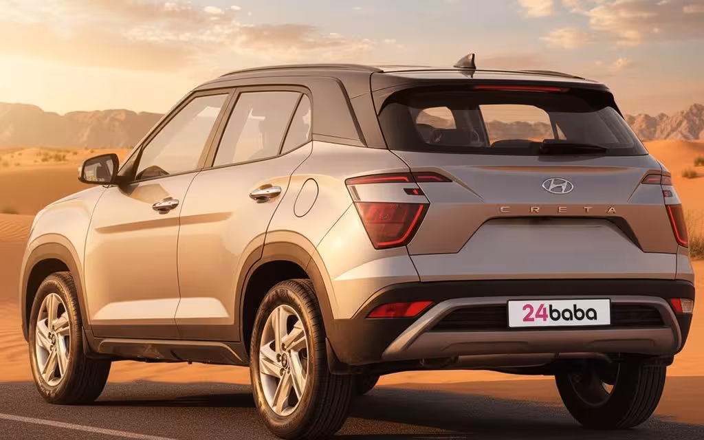 Hyundai Creta 2025 Silver rear view showing taillights – rental in Dubai