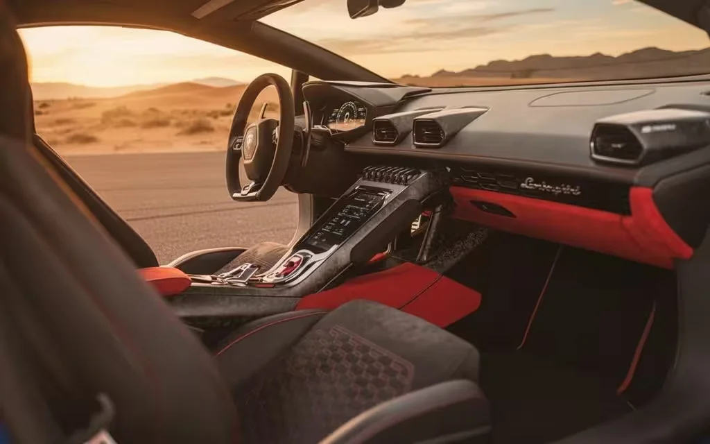 Lamborghini Huracan 2021 interior view showing trim – rental in Dubai