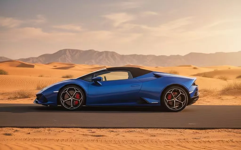 Lamborghini Huracan 2021 Blue side profile – rental in Dubai