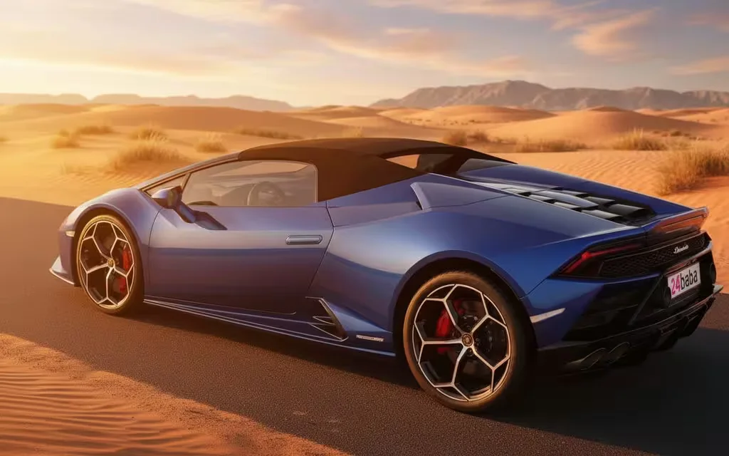 Lamborghini Huracan 2021 Blue rear view showing taillights – rental in Dubai