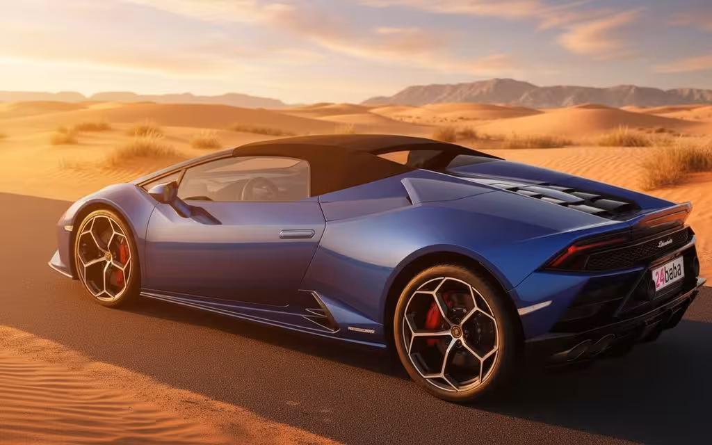 Lamborghini Huracan 2021 Blue rear view showing taillights – rental in Dubai