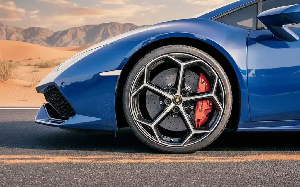 Lamborghini Huracan 2021 alloy wheel close up – rental in Dubai