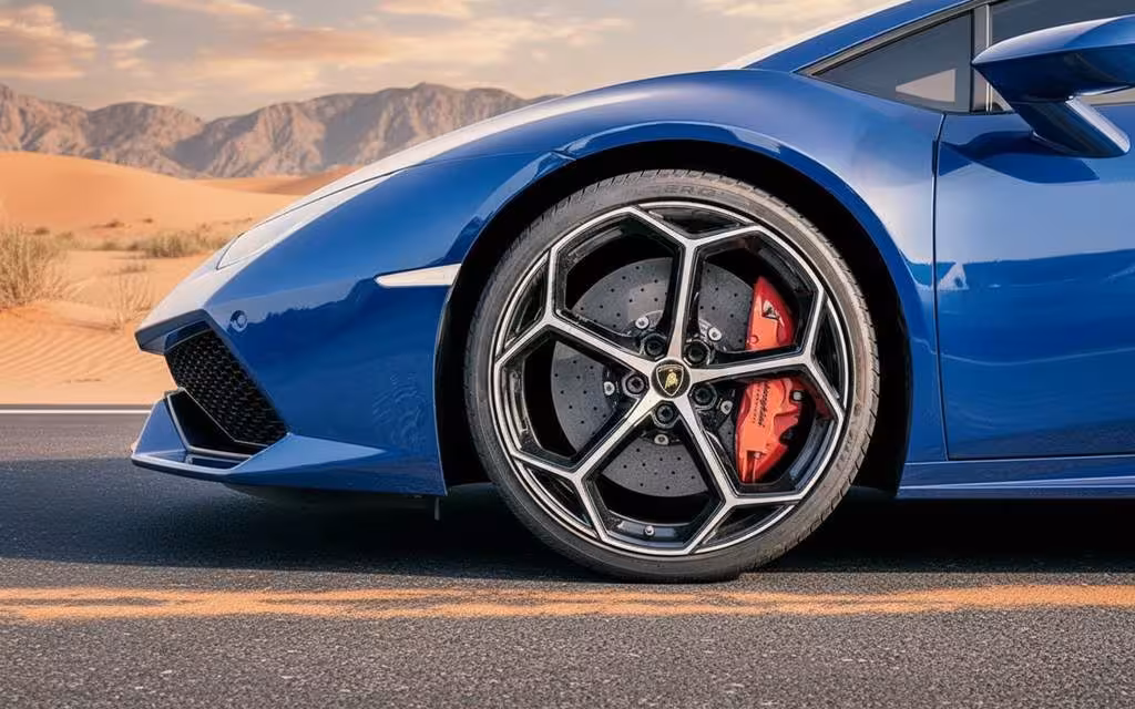 Lamborghini Huracan 2021 alloy wheel close up – rental in Dubai