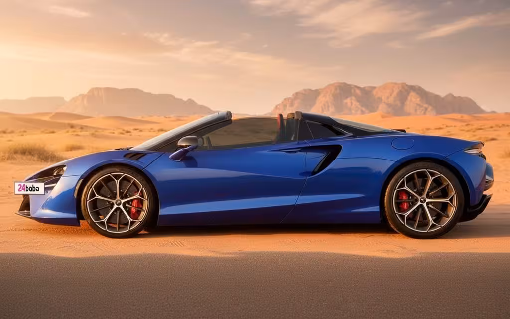 Mclaren Artura 2025 Blue side profile – rental in Dubai