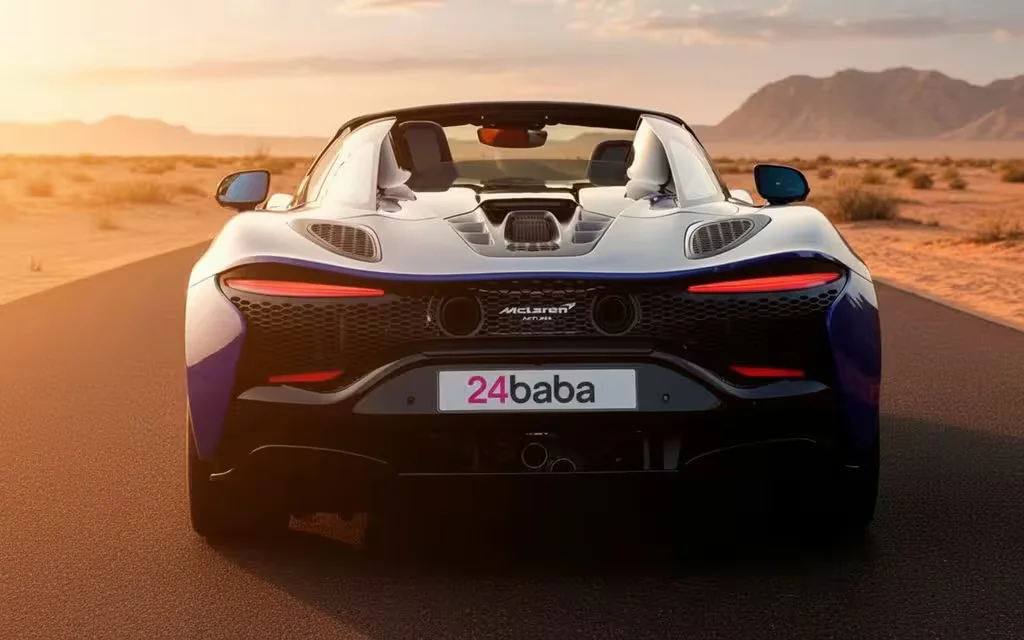 Mclaren Artura 2025 Blue rear view showing taillights – rental in Dubai