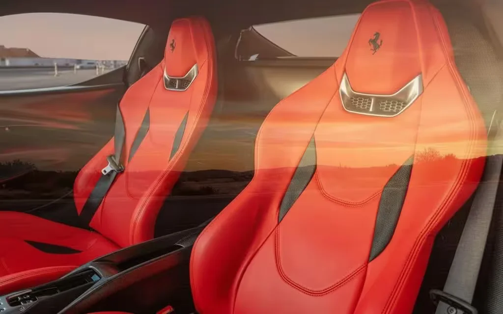 Ferrari 296 2024 leather seats and cabin – rental in Dubai