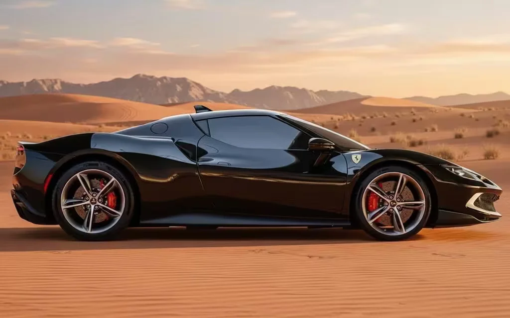Ferrari 296 2024 Black side profile – rental in Dubai
