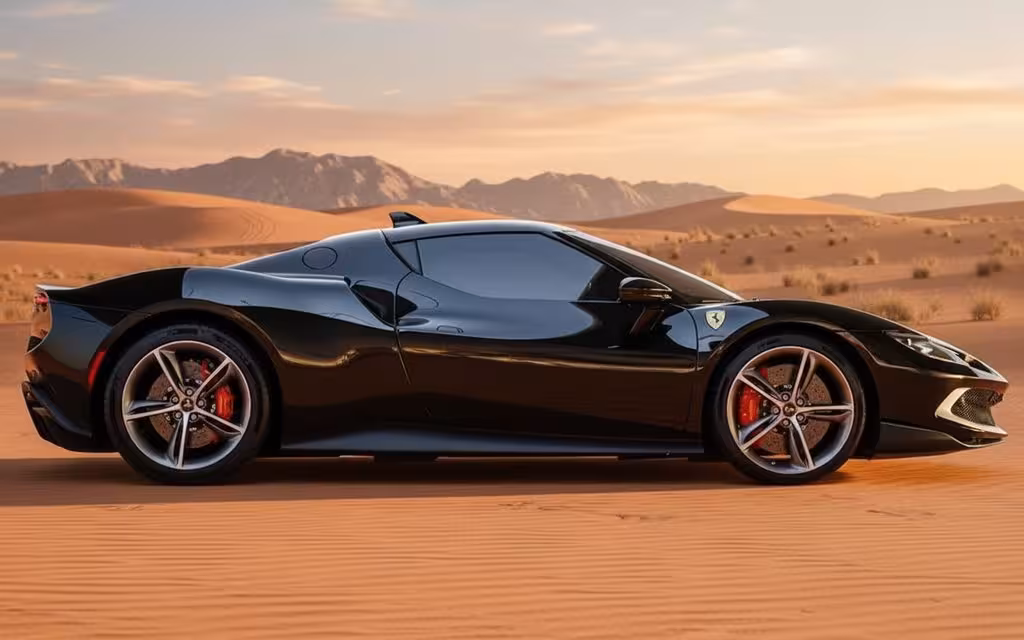 Ferrari 296 2024 Black side profile – rental in Dubai