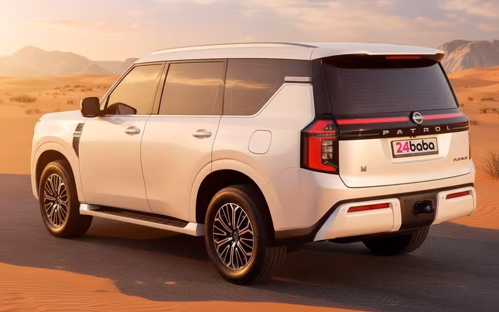 Nissan Patrol 2025 White rear view showing taillights – rental in Dubai