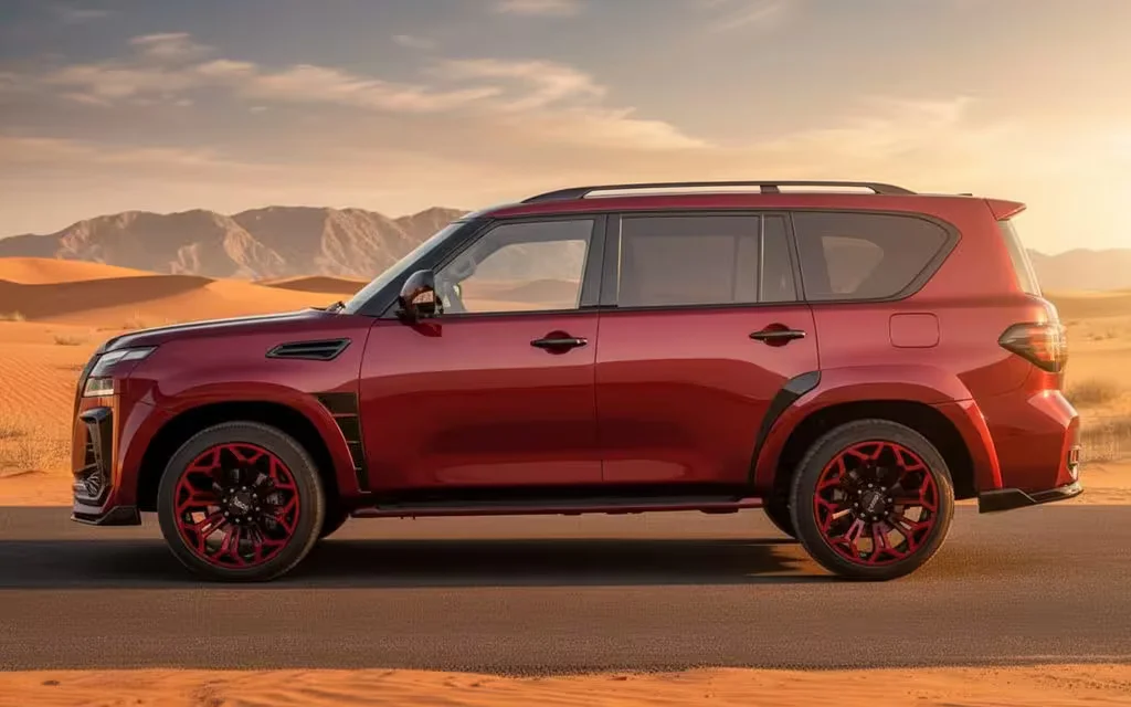 Nissan Patrol 2021 Red side profile – rental in Dubai