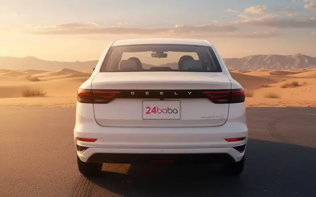 Geely Emgrand 2025 White rear view showing taillights – rental in Dubai