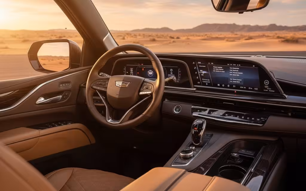 Cadillac Escalade 2022 dashboard and infotainment – rental in Dubai