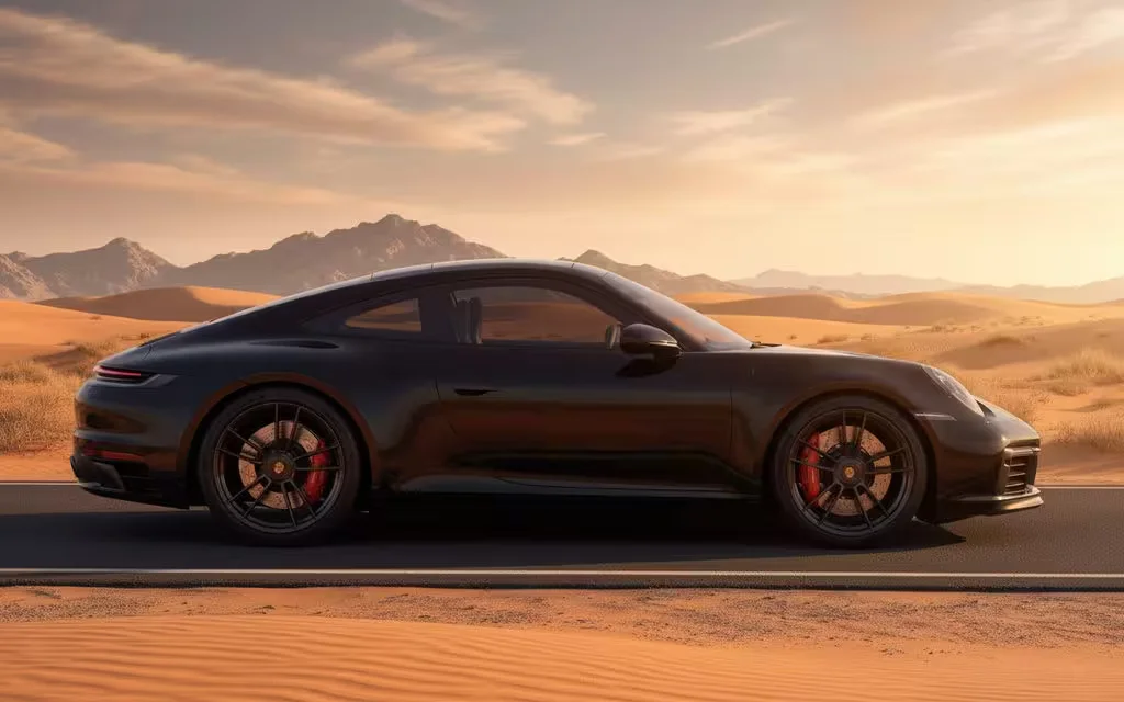 Porsche 911 2024 Black rear view showing taillights – rental in Dubai
